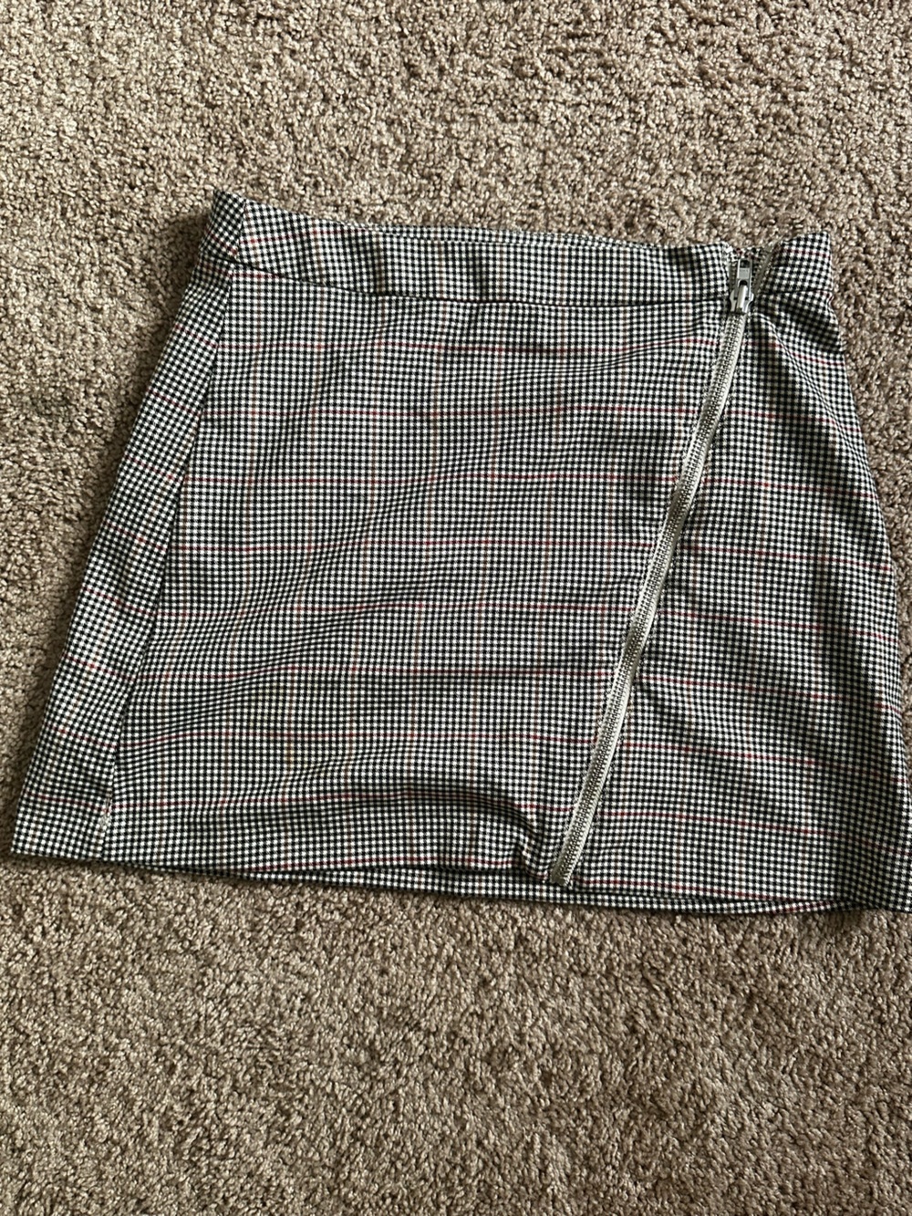 Checked Mini Skirt with Asymmetrical Zip - Black/White